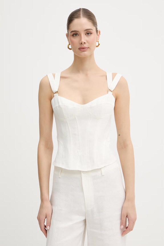 Bardot top damski lniany beżowy 60368TB