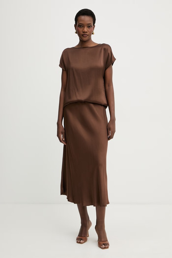 Haveone bluzka damska z wiskozy CWG.Q004 brązowy SS26