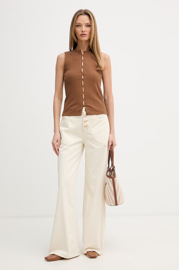 Sisley top pentru femei cu bumbac 3OJJLH01B maro SS26
