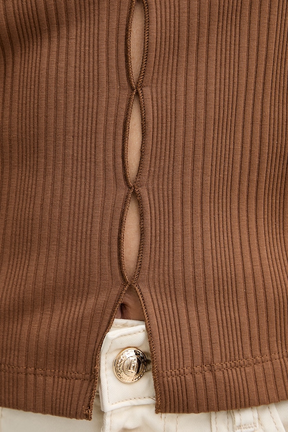 Sisley top pentru femei cu bumbac 3OJJLH01B maro