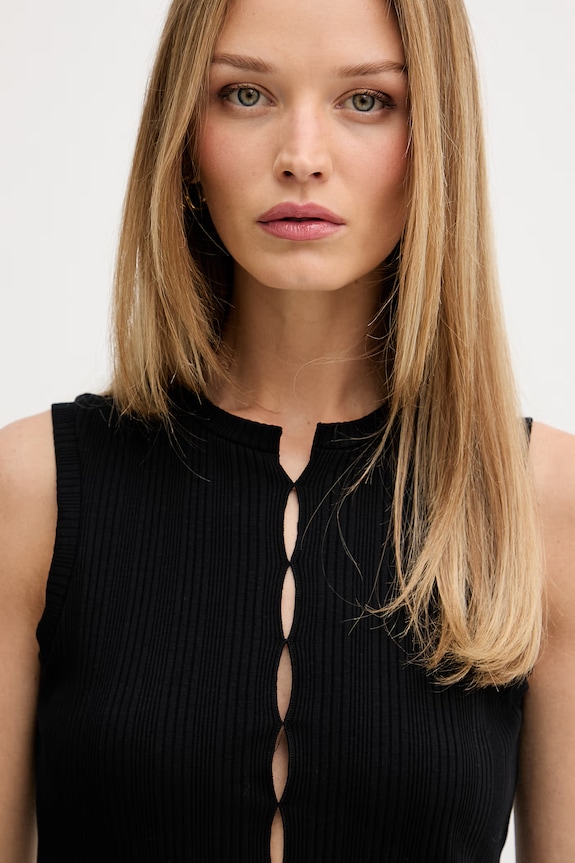 Sisley top pentru femei cu bumbac negru 3OJJLH01B