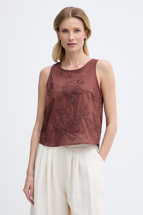 United Colors of Benetton bluză pentru femei din bumbac maro 5RWNDQ0EJ