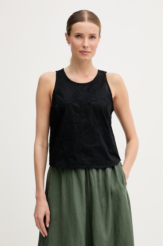 United Colors of Benetton bluză pentru femei din bumbac negru 5RWNDQ0EJ