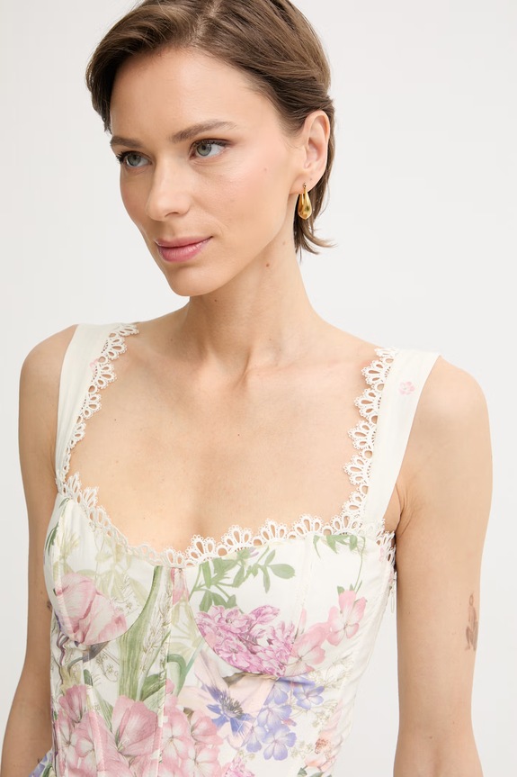 Charo Ruiz Ibiza top damski z bawełną Floret beżowy 266101.