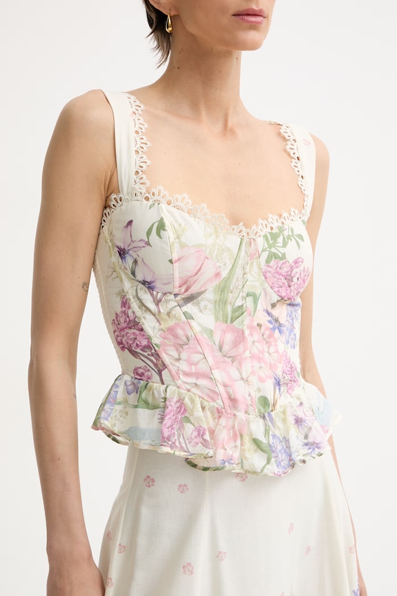 Charo Ruiz Ibiza top damski z bawełną Floret 266101. beżowy