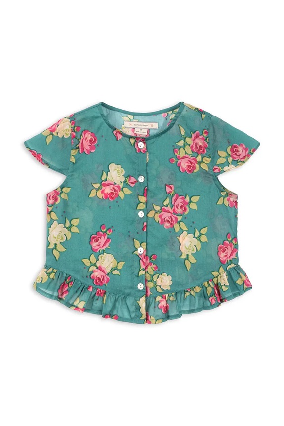 Konges Sløjd μπλούζα με βολάν παιδική βαμβακερή VIOLA FRILL TOP GOTS KS105577.PPY2 πράσινο SS26