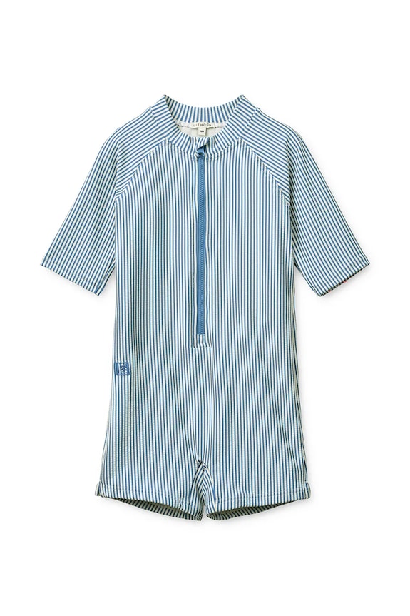Liewood plažni kombinezon otroški Max Seersucker Shortsleeve Swim Jumpsuit modra LW17603.PPY2