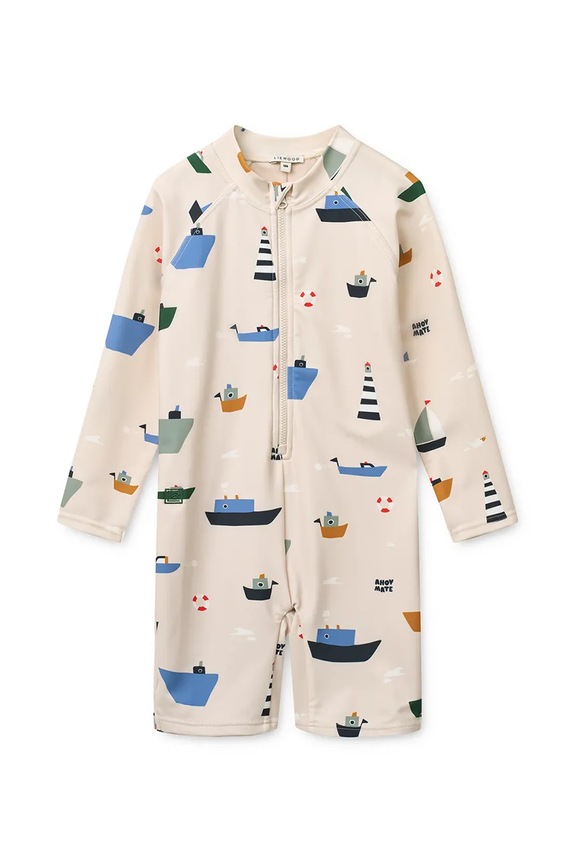 Liewood plážový overal detský Max Printed LS Swim Jumpsuit béžová LW20434.PPY2