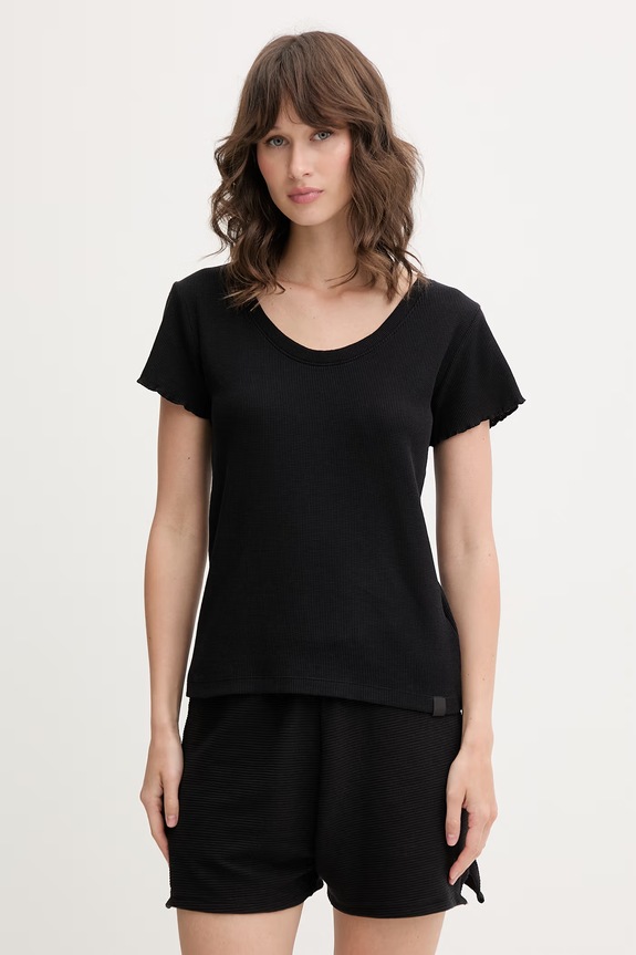BOSS пижамная футболка женская с модалом Cosy Waffle T-Shirt чёрный 50557177
