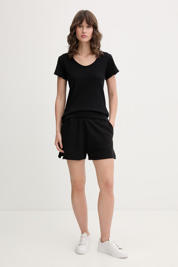 BOSS пижамная футболка женская с модалом Cosy Waffle T-Shirt 50557177 чёрный SS26