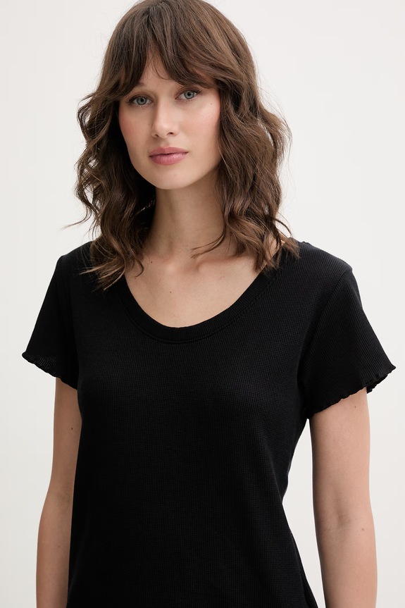 BOSS пижамная футболка женская с модалом Cosy Waffle T-Shirt чёрный 50557177