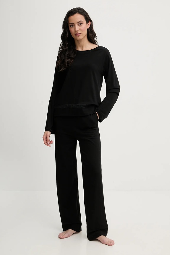 Pidžama HUGO MESH LOGO LONG SET pletivo crna 50556636