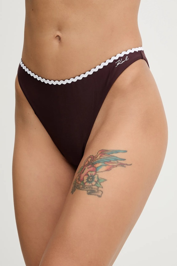 Plavkové kalhotky Karl Lagerfeld SIGNATURE SCALLOP spodní hnědá B1W46020