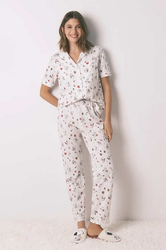 Bavlněné pyžamo women'secret SNOOPY sada béžová 3132214