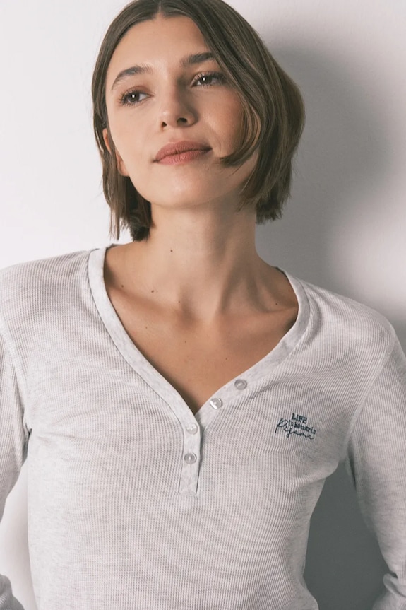 Pyžamové tričko s dlouhým rukávem women'secret šedá 3272334