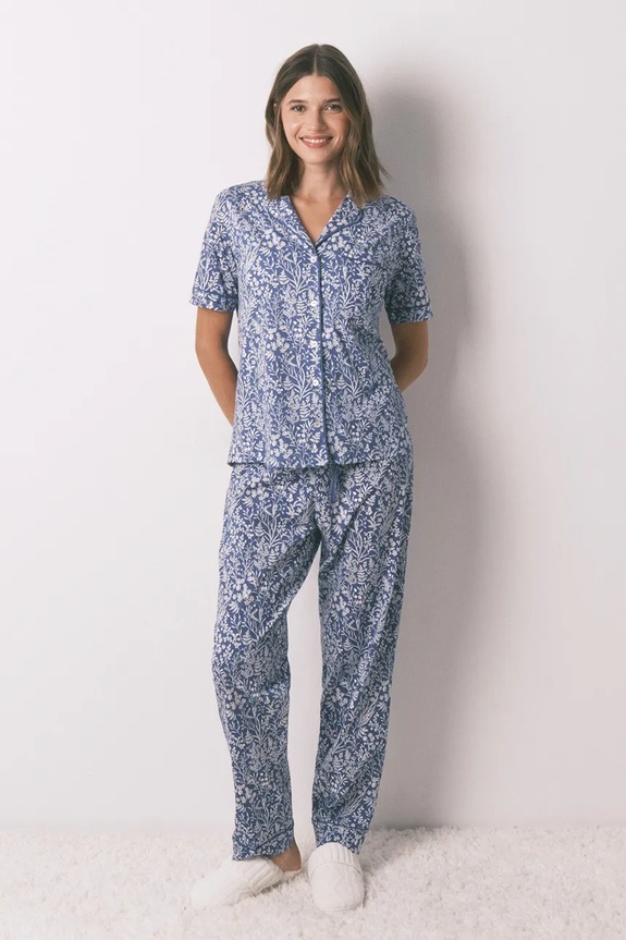 women'secret komplet piżamowy bawełniany wzorzyste niebieski 3592470