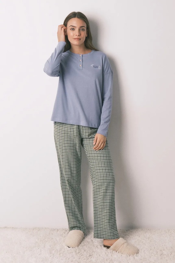 women'secret komplet piżamowy bawełniany wzorzyste niebieski 3592478