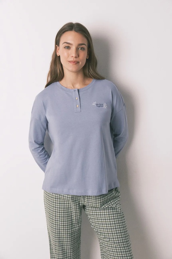 Odzież women'secret komplet piżamowy bawełniany 3592478 niebieski