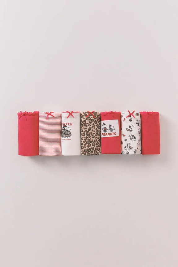 women'secret stringi SNOOPY 7-pack wzorzyste bordowy 4932677