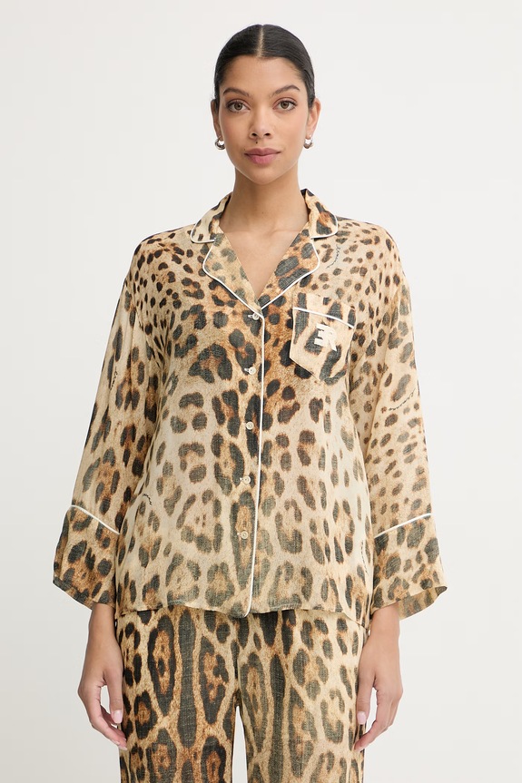 ERMANNO Firenze bluză de loungewear pentru femei, cu vâscoză bej D48EK068EC3