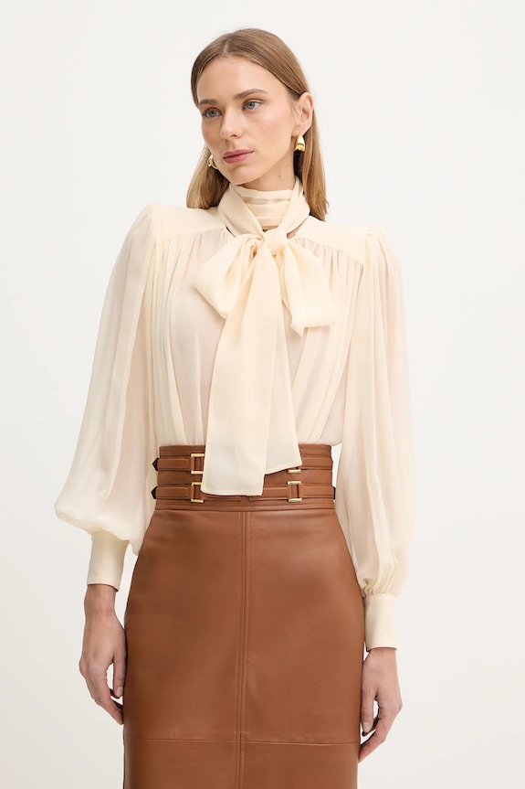 Μεταξωτό κορμάκι Elisabetta Franchi μακρύ μπεζ CB00661E2