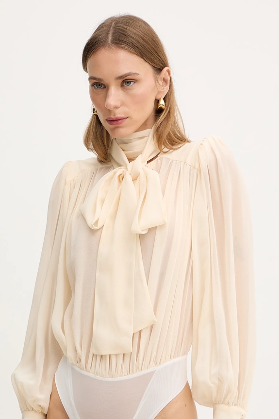 Μεταξωτό κορμάκι Elisabetta Franchi μπεζ CB00661E2