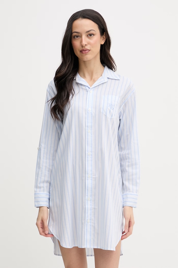 Lauren Ralph Lauren nočná košieľka dámska s bavlnou modrá ILN32512