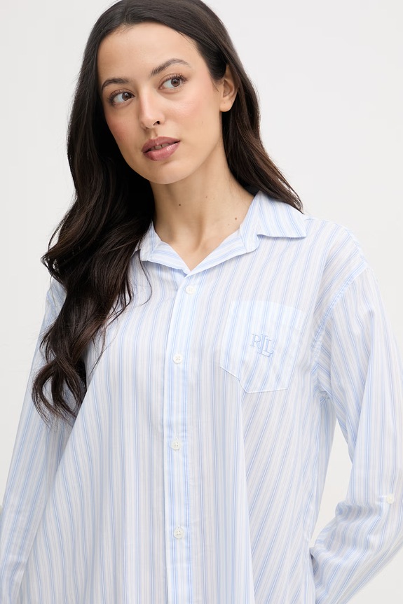 Oblečenie Lauren Ralph Lauren nočná košieľka dámska s bavlnou ILN32512 modrá