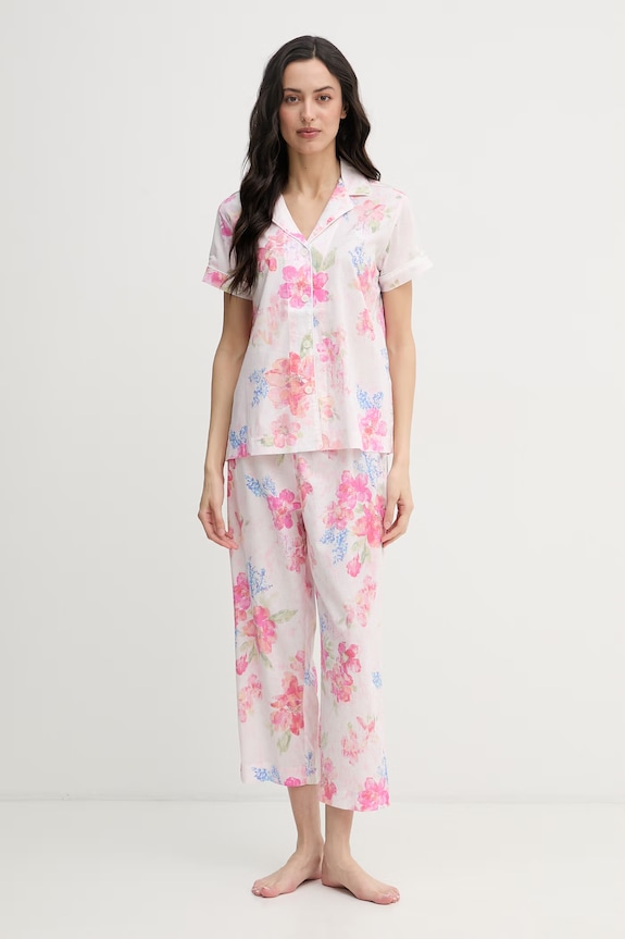 Lauren Ralph Lauren pijama din două piese pentru femei, cu bumbac roz ILN72506