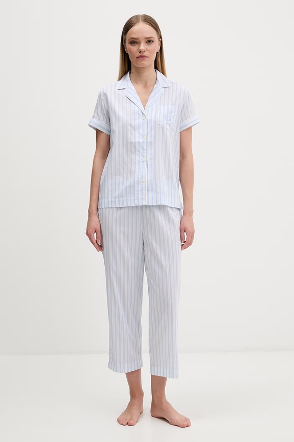Lauren Ralph Lauren pijama din două piese pentru femei, cu bumbac albastru ILN72512