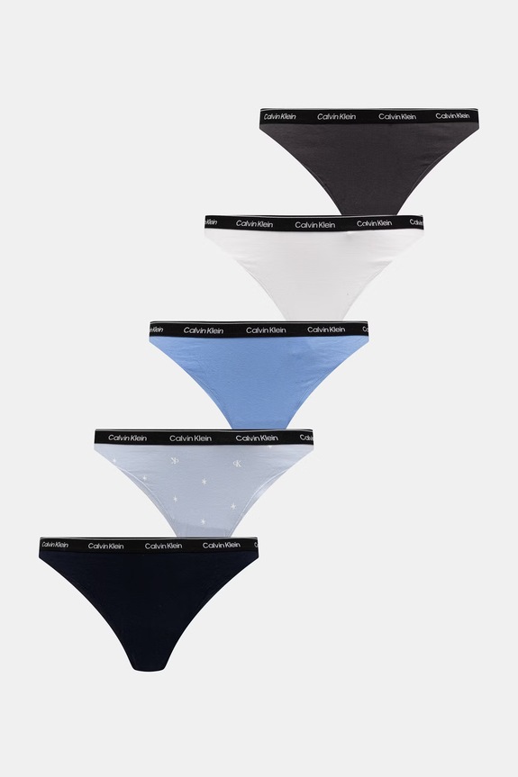 Dámske tangá s bavlnou Calvin Klein Underwear 7-pak modrá LV00QD5319