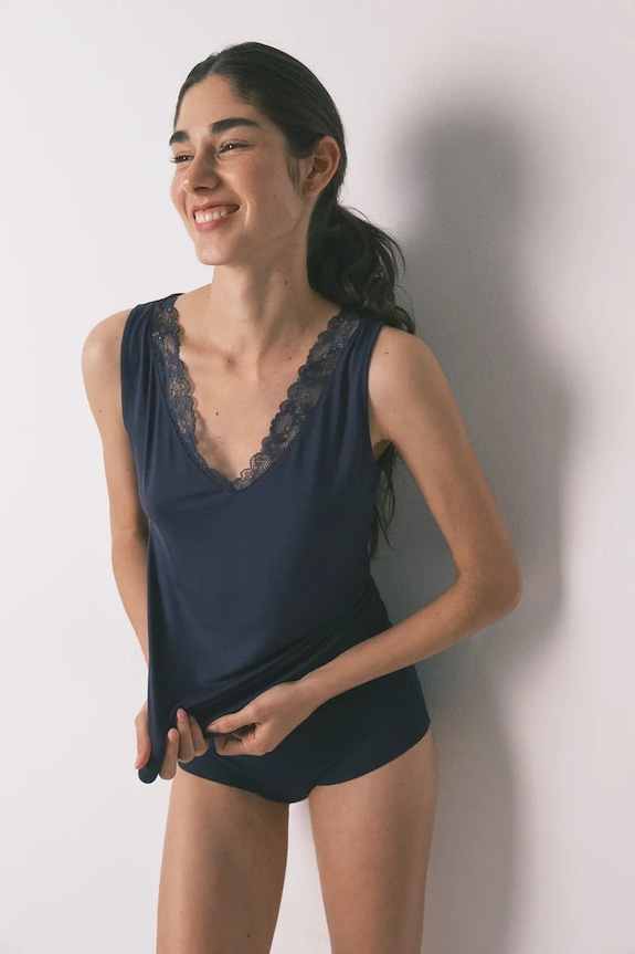Gornji dio pidžame - top women'secret pletivo mornarsko plava 7663153