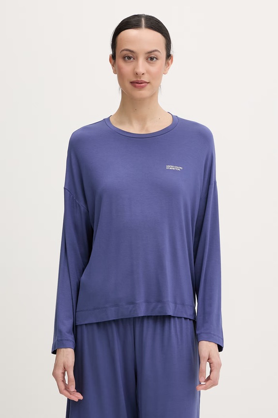 United Colors of Benetton Maglietta a maniche lunghe da pigiama da donna con modal blu navy 36MX3M08E