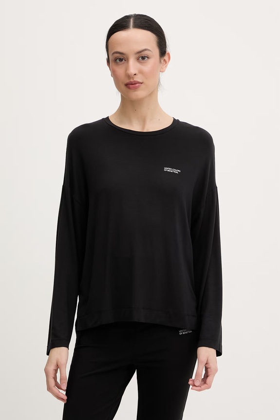 United Colors of Benetton maglietta a maniche lunghe da pigiama da donna con modal nero 36MX3M08E