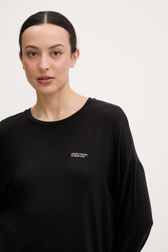 United Colors of Benetton maglietta a maniche lunghe da pigiama da donna con modal nero 36MX3M08E