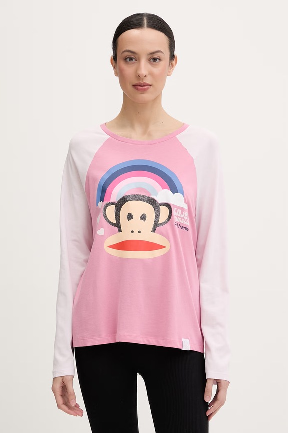United Colors of Benetton maglietta a maniche lunghe da pigiama da donna con viscosa rosa 3Y5E3M08J
