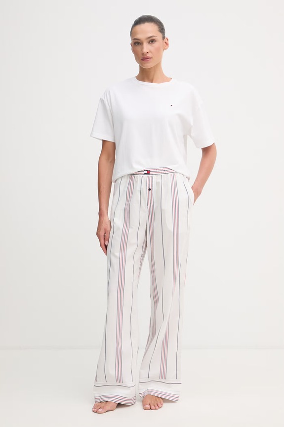 Tommy Hilfiger pantaloni de pijama pentru femei, din bumbac UW0UW06502 alb SS26