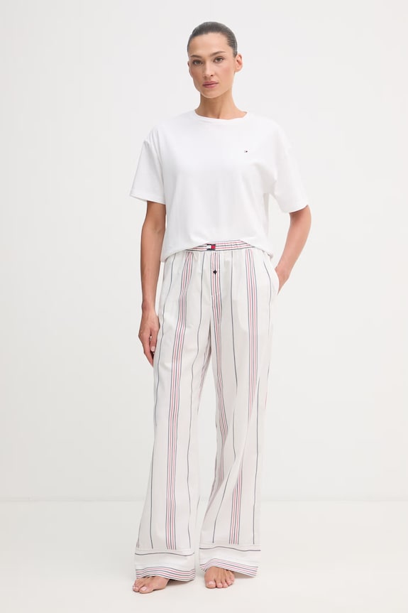 Tommy Hilfiger pantaloni de pijama pentru femei, din bumbac UW0UW06502 alb SS26