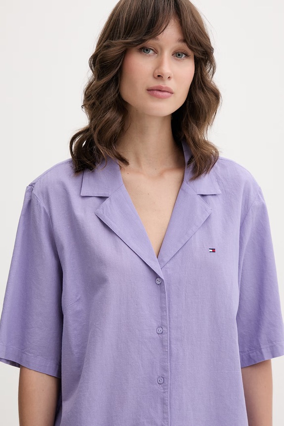 Tommy Hilfiger πυτζάμες δύο τεμαχίων γυναικείες με βαμβάκι μωβ UW0UW06505