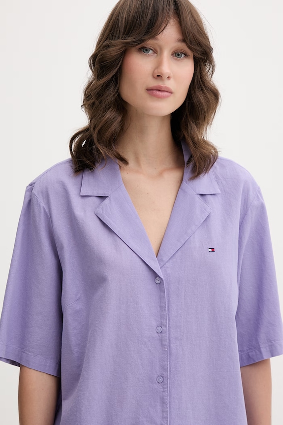 Tommy Hilfiger πυτζάμες δύο τεμαχίων γυναικείες με βαμβάκι μωβ UW0UW06505