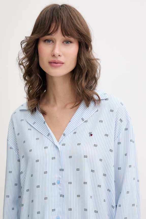 Tommy Hilfiger Πουκάμισο πιτζάμας γυναικείο με βισκόζη μπλε UW0UW06243