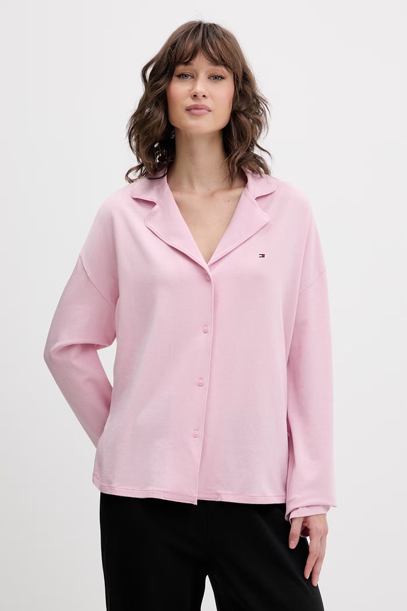 Tommy Hilfiger πουκάμισο πιτζάμας γυναικείο βαμβακερό ροζ UW0UW06293