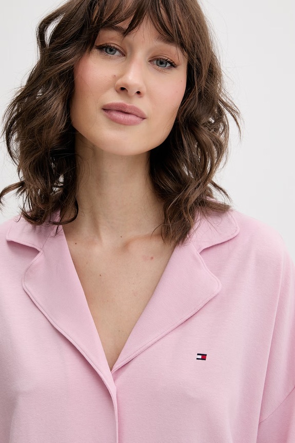Tommy Hilfiger πουκάμισο πιτζάμας γυναικείο βαμβακερό ροζ UW0UW06293
