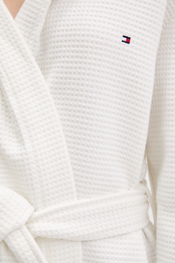 Tommy Hilfiger μπουρνούζι με κουκούλα γυναικείο βαμβακερό μπεζ UW0UW06322