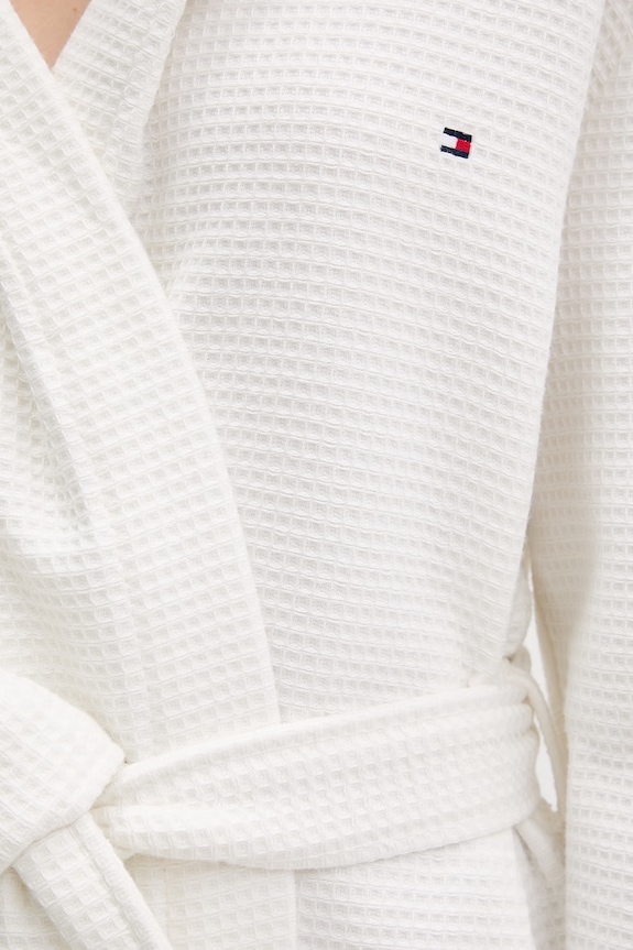 Tommy Hilfiger μπουρνούζι με κουκούλα γυναικείο βαμβακερό μπεζ UW0UW06322