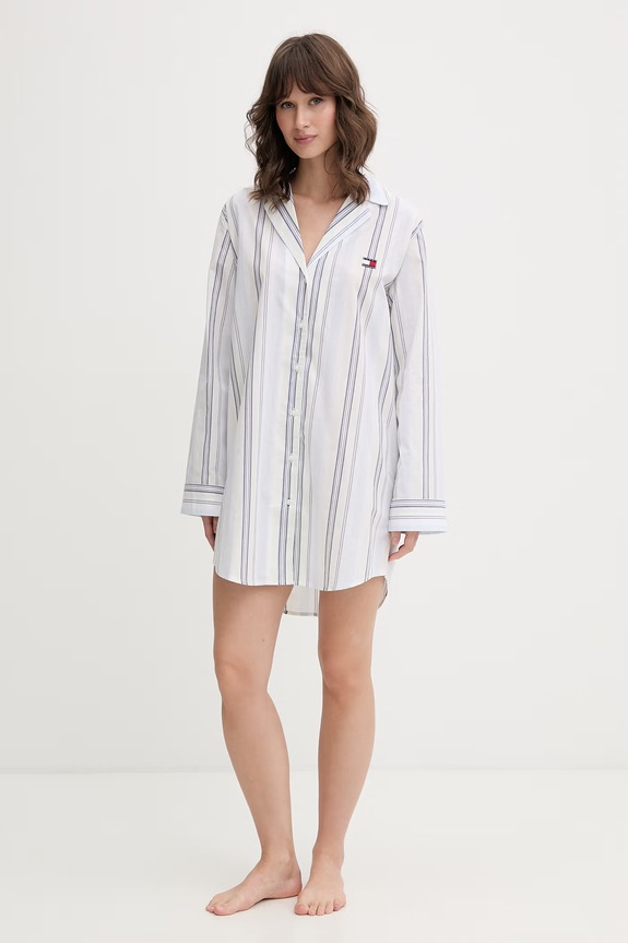 Tommy Hilfiger pidžama košulja ženska pamučna UW0UW06549 bijela SS26