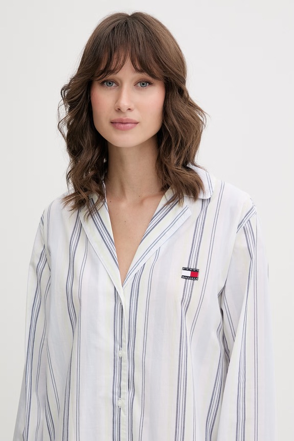 Tommy Hilfiger pidžama košulja ženska pamučna bijela UW0UW06549