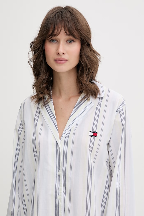 Tommy Hilfiger pidžama košulja ženska pamučna bijela UW0UW06549