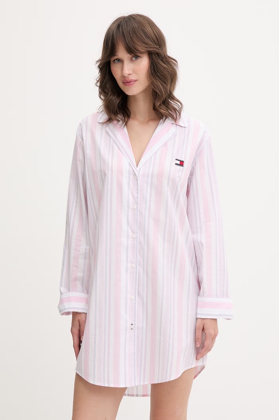 Tommy Hilfiger πουκάμισο πιτζάμας γυναικείο βαμβακερό ροζ UW0UW06549