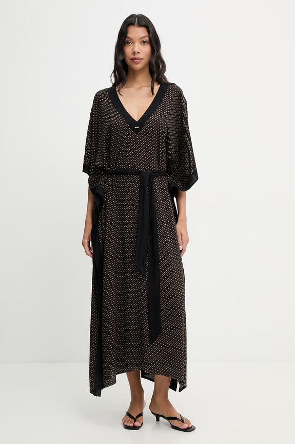BOSS rochie de plajă pentru femei Monogram_Kaftan negru 50561263